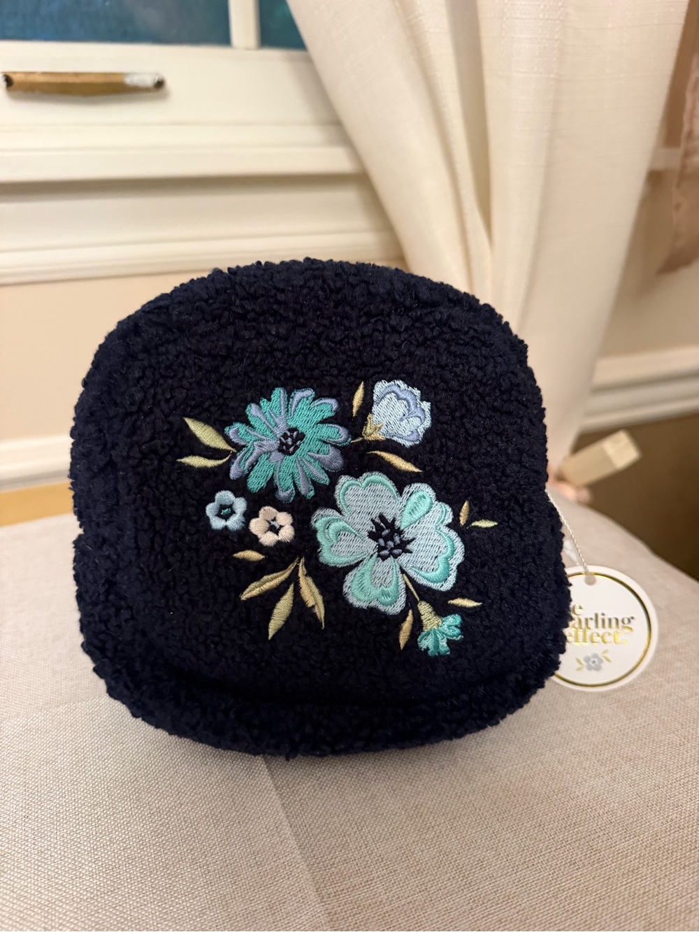 The Darkinv Effect Square Dainty Floral Navy Teddy Pouch NWT